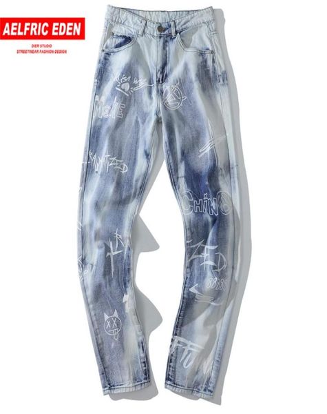 

men039s jeans aelfric hip hop streetwear 2021 harajuku gradient graffiti denim pant men oversized loose casual jogger trousers3187464, Blue