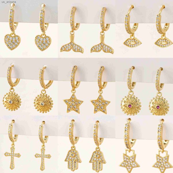 

1 pair micro pave zircon cross palm dolphin earrings stylish designer earrings pendientes mujer for women l230620, Golden;silver