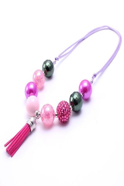 

cute kids adjustable rope necklace with tassel pendant girl children bubblegum chunky beads necklace jewelry8870790, Red;brown