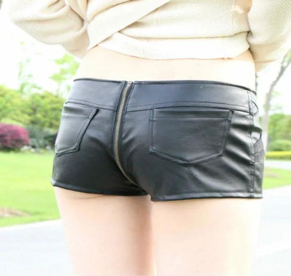 

pu zipper open cortch booty shorts vintage cute bikini low rise waist micro mini shorts erotic culb wear fx10526606137, Black