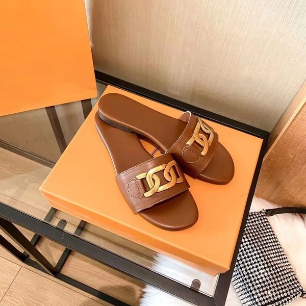 

designer slippers luxury women sandals slides charm open-toe shoes for women sandals chain beach flat slipper casual flip flops slippers wom, Black