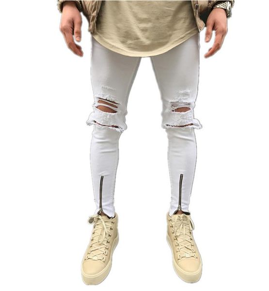 

mens ripped skinny straight slim elastic denim fit biker jeans pants long white pants stylish straight slim fit jeans j1806145327165, Blue