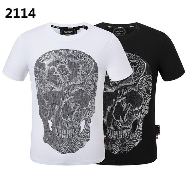

plein bear t shirt mens designer tshirts brand clothing rhinestone pp skulls men t-shirt round neck ss skull hip hop tshirt tees 16533, White;black
