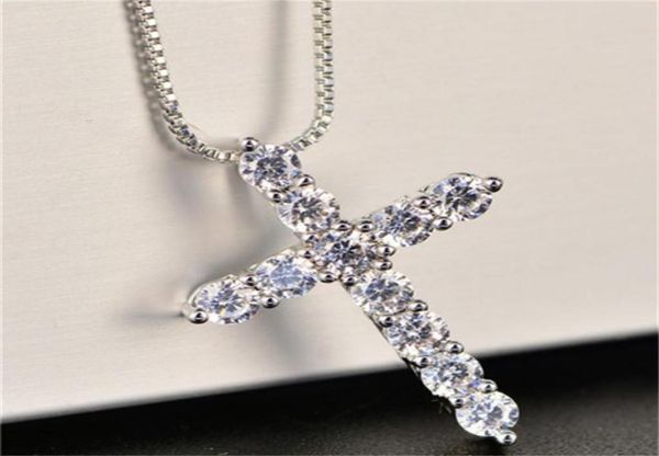 

luxury cubic zircon cross pendant necklace 925 sterling silver cross christian jesus jewelry for women gift a0367534963