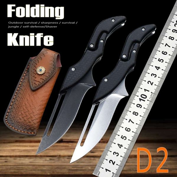 

new tacticald2 steel knife portable outdoor jungle life saving folding knife camping sharp fruit kitchen knife multifunctional edc tool gift