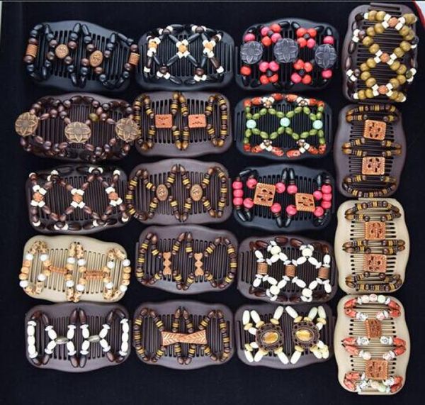 

women wooden magic hair comb beads mood wood barrettes fashion double row accessories hair clips 120pcs different styles aaa289574240, Slivery;white