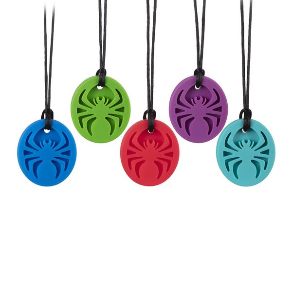 

food grade silicone soothers spider teether kids toddler bite chewing necklace teething toys baby oral motor sensory toy