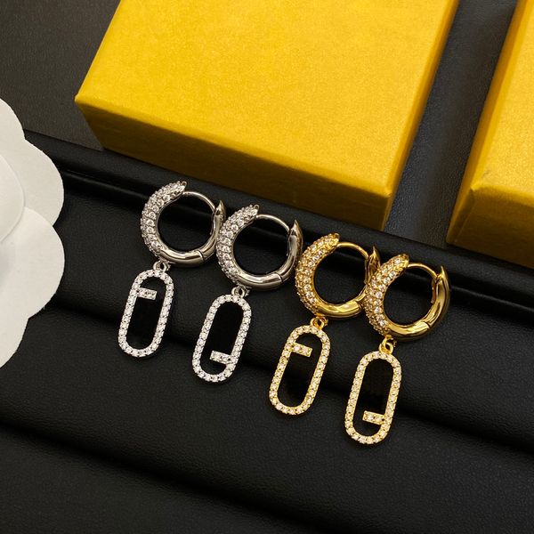 

designer ff gold earrings stud for women silver earring jewelry letters hoop earings diamonds earing dangle wedding earing studs charm g2372, Golden;silver