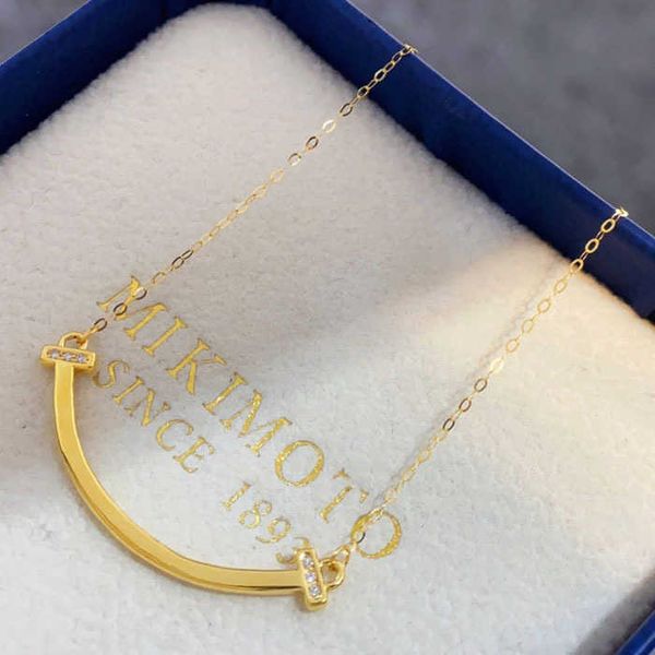 

designer tiffay's same 18k gold smiling face necklace for women's simple one character collar neckchain temperament new jewelry, Golden;silver