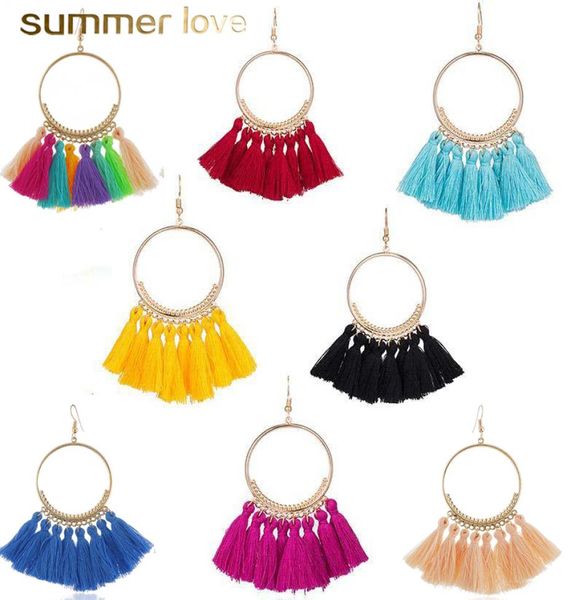 

16 colors trendy ethnic bohemiantassel chandelier dangle earrings for women girl handmade jewelry colorful big hoop statement earr2522040, Silver