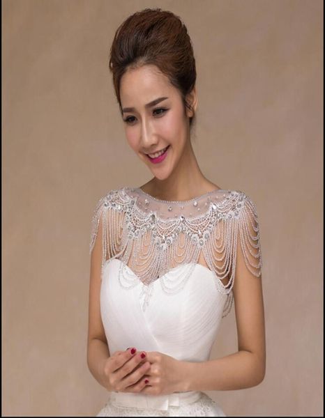 

romantic ivory lace bride wedding jewelry necklace sheer tulle long paragraph lace crystal beaded shoulder chain3177116, White