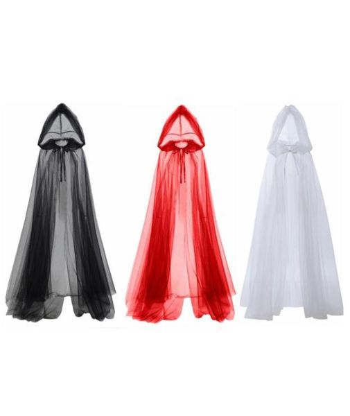 

women tulle cloak halloween costumes cosplay party hooded witch capes2194208, Black;red