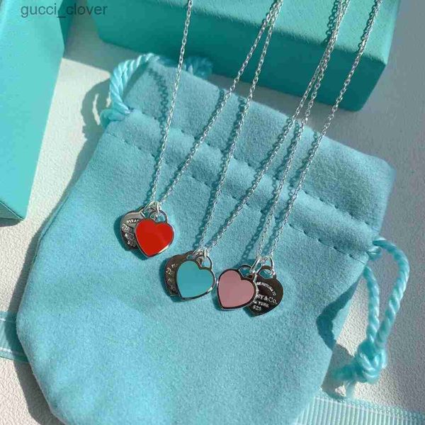 

wholesale double heart enamel necklace luxury jewelry female new send girlfriend valentine's day jewelry necklace pendant gift with box, Silver