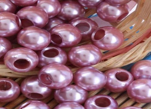 

100pcs beautiful rose pink pimitation pearl charms for jewelry making loose european big hole acrylic beads fit european bracelet 6369775, Black