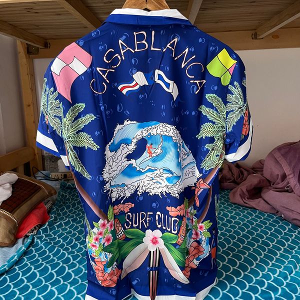 

mens casual shirts real pos casablanca coconut surfing blue short sleeve vacation summer hawaiian shirt for men women 230726, White;black