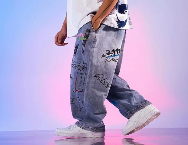

ebaihui 2021 european and american street jean hiphop pants men039s wideleg jeans straight loose korean embroidered trousers 7188004, Blue