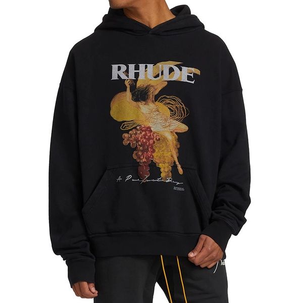 

men's hoodies & sweatshirts rhude grape figure oil painting print ins american high street niche trendy high end loose hooded sweatshir, Black