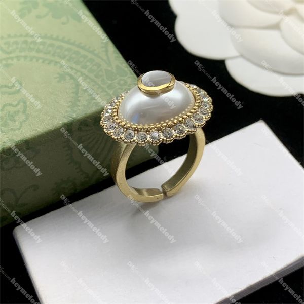 

stylish pearl designer rings interlocking letter ring women diamond rings with box birthday gift, Silver
