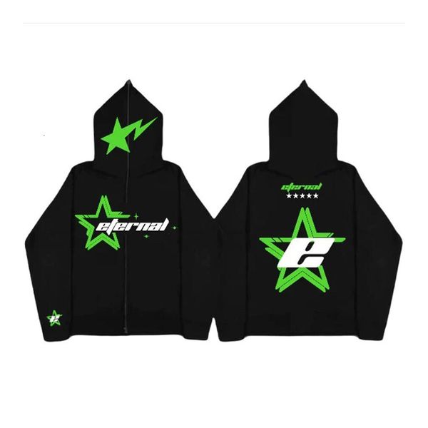 

mens hoodies sweatshirts men star letter printed y2k autumn high street long sleeve hooded sweatshirt female harajuku hiphop zipper jacket c, Black