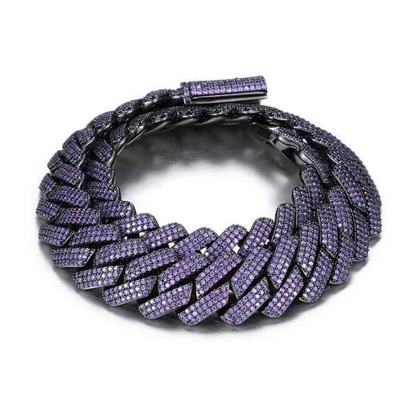 

20mm hip hop purple cubic zircon black miami cuban link chain necklace jewelry, Silver