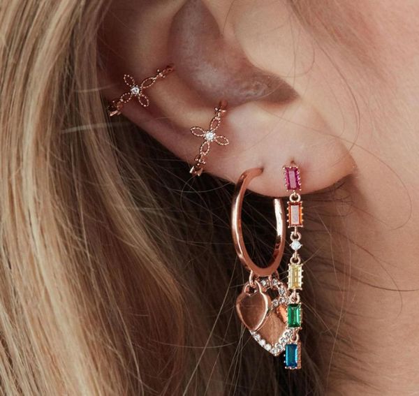 

long tassel drop earring rainbow baguette cz link chain geometric fashion gorgeous women jewelry8337949, Golden;silver