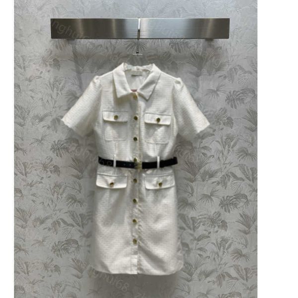 

23ss summer dress womens designer clothing women dresses lapel single breasted puffy sleeve full logo jacquard short sleeve dress with belt, Black;gray