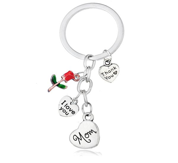 

heart key rings i love you dad mom sister daughter aunt zinc alloy keychain fashion rose flower keychain charms4677098, Slivery;golden
