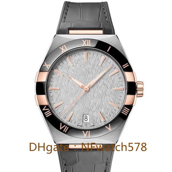 

men watch 41mm coaxial 131 23 watches miyota automatic two tone rose gold precision steel case leather strap, Slivery;brown
