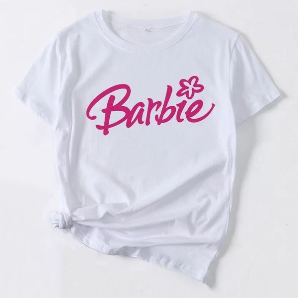 

barbie letter women's white t-shirt short sleeve letter print cartoon pattern modal tee s-xxxl