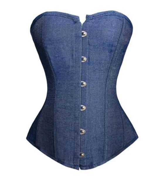 

women blue denim jeans overbust corset plus size s6xl classic laceup plastic boned bustier lingerie night out clubwear cosplay o1769745, Black;white
