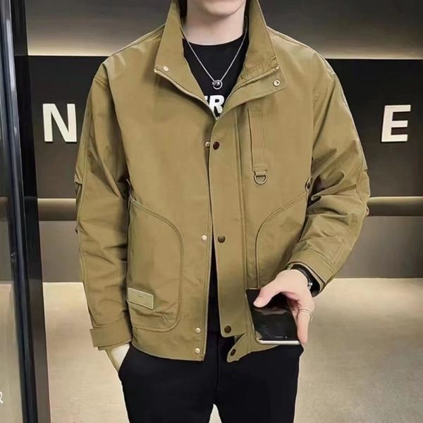

mens jackets casual jacket spring and autumn trend simple slim fitting standing collar work jacket men outwear 230725, Black;brown