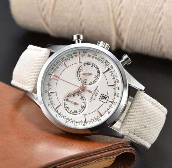 

leather belt wristwatch sub dials work fashion mens watches sport japen quartz chronograph wholesale men's gifts wristwatch a2, Slivery;golden