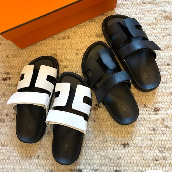 

chypre sandal luxury woman designer shoe summer beach leisure fashion mens sliders calfskin rubber with box comfort easy to wear goatskin sl, Black