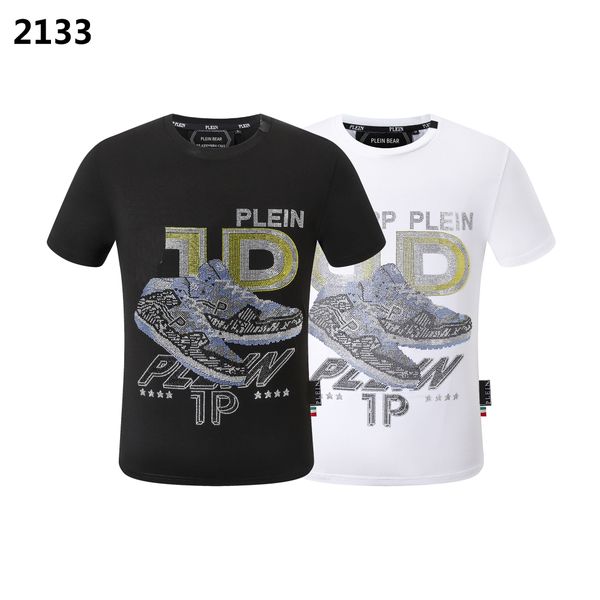 

plein bear t shirt mens designer tshirts brand clothing rhinestone pp skulls men t-shirt round neck ss skull hip hop tshirt tees 16560, White;black