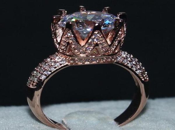 

whole fashion three stone rings rose gold gemstone diamond cz crown jewelry cocktail wedding bride band rings finger for wom1621578, Golden;silver