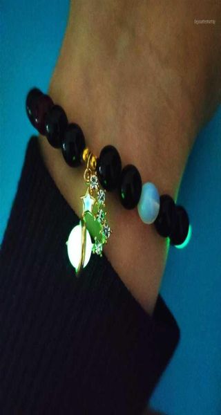 

beaded strands glow in the dark women bracelet fluorescence elastic jewelry fashion creativity luminous men charm natural stone b2263368, Black