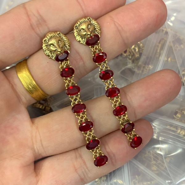 

vintage dangle double letter tassel earrings lion head crystal ear studs daisy flower long earring dangles for woman fashion simple jewelry, Silver