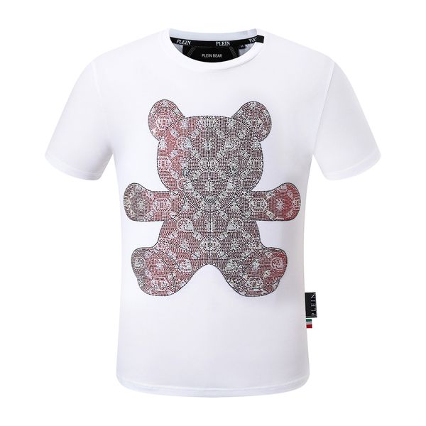 

plein bear t shirt mens designer tshirts brand clothing rhinestone pp skulls men t-shirt round neck ss skull hip hop tshirt tees 16544, White;black
