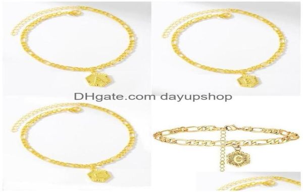 

anklets personalized hexagon alphabet leg bracelets for women foot jewelry stainless steel chains friendship gifts initial anklet 8249358, Red;blue