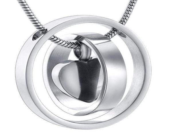 

mirror polished engravable ashes heart in two circles blank urn necklace 316l stainless steel cremation pendant necklaces1303772, Silver