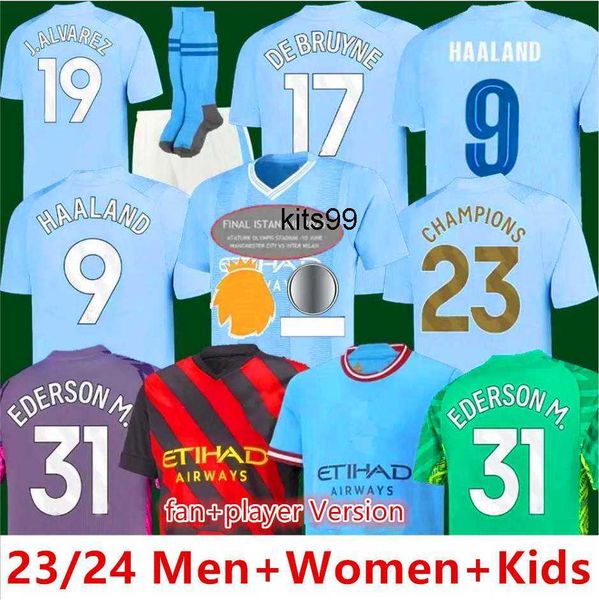 

22 23 24 soccer jerseys mans cities final istanbul kit mahrez grealish de bruyne foden football shirt kids 2023 2024 j.alvarez mancheste new, Black;yellow