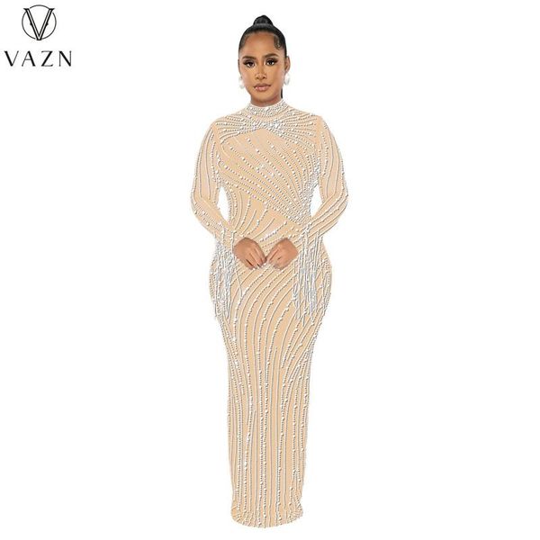 

pants vazn 2023 high street style women sets long sleeve round neck floor length drill dress lining lady pure color two pice sets, White