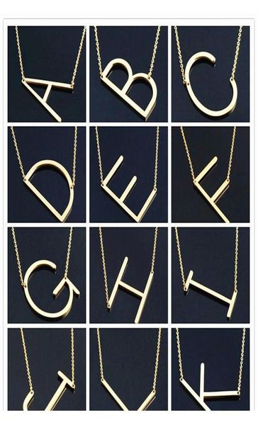 

women fashion sideways personalized az letter name initial gold silver plated stainless steel necklace pendant for women gif3929317