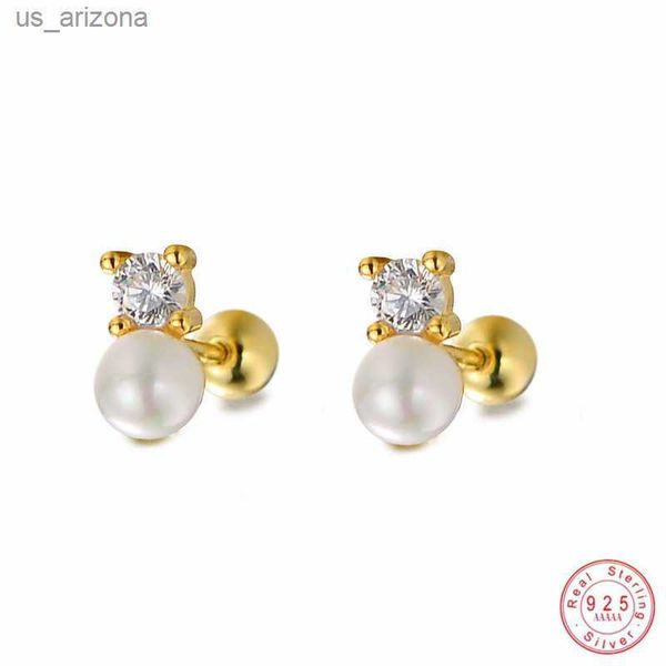 

genuine 925 sterling silver stylish temperament zircon pearls earrings for women girl korean cute simple jewelry accessories l230620, Golden;silver