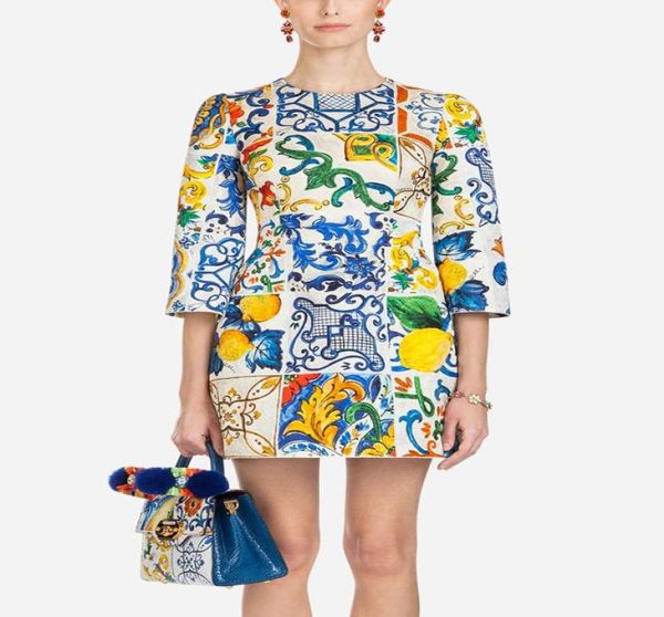 

vintage print women sheath dress 34 sleeve party dresses 11k8819070996, White;black