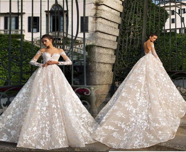 

plus size wedding gowns luxury crystal long sleeve ball gown sheer lace bridal gowns appliqued sweep train7316192, White