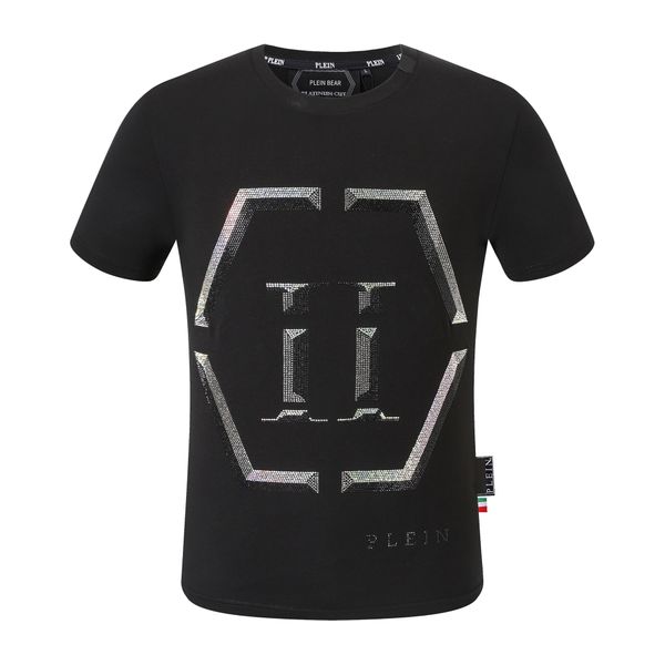 

plein bear t shirt mens designer tshirts brand clothing rhinestone pp skulls men t-shirt round neck ss skull hip hop tshirt tees 16549, White;black