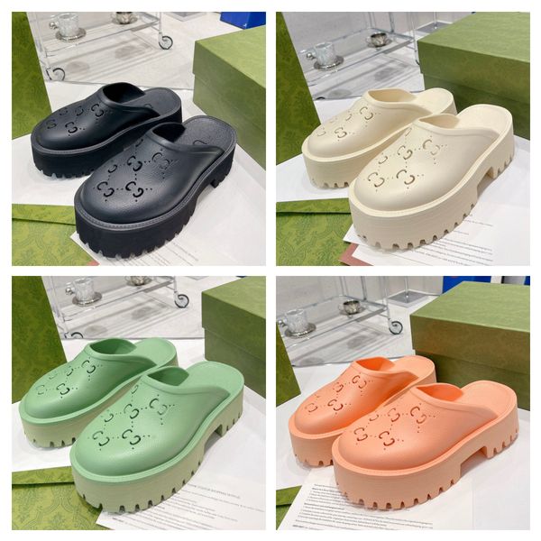 

hollow slippers platform perforated designer slide g sandals luxury mules slides multicolor thich bottoms beach summer loafers candy colors, Black