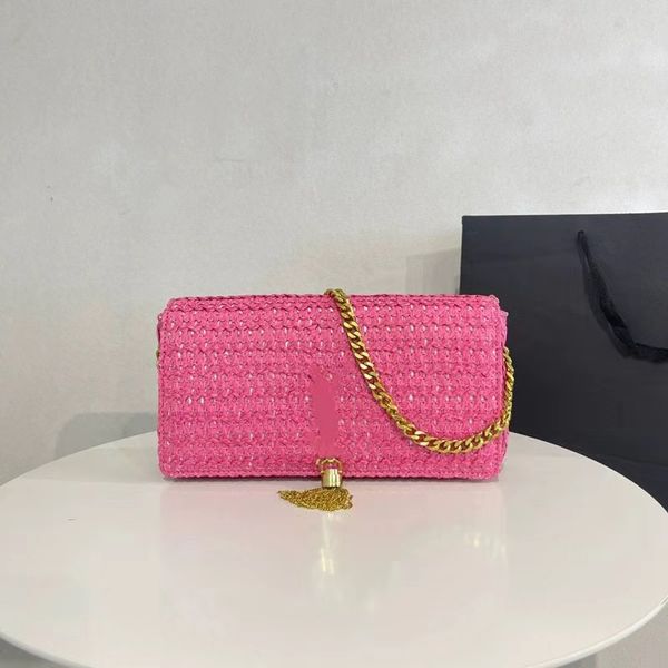 

senior sense of airgrass braid bag female trend pearl chain bag ins fashion patchwork cylinder shoulder bag designer bag tote bag bags luxur