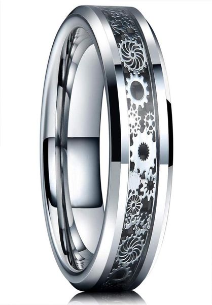 

vintage silver color gear wheel stainless steel men rings celtic dragon black carbon fiber inlay ring mens wedding band8536525